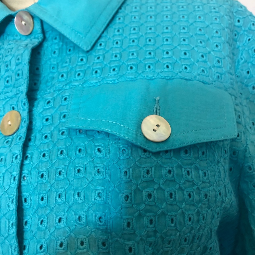 Ruby Rd. Teal Eyelet Jacket - image 3